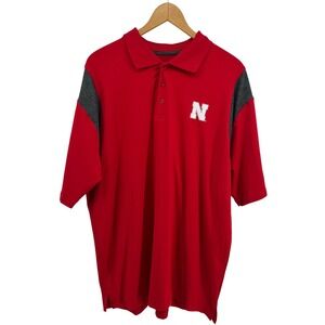 Colosseum Nebraska Cornhuskers Red "N" Logo Polo Shirt Mens XL Polyester Spandex